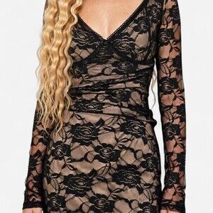 Black fairycore lace mini dress